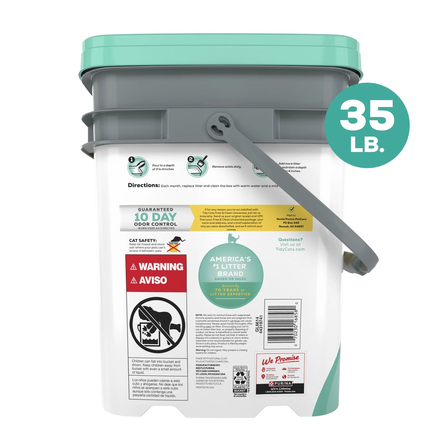 Purina Free & Clean Unscented Cat Litter, Scoopable, Low Dust, Odor Control, 35 Lb. Pail