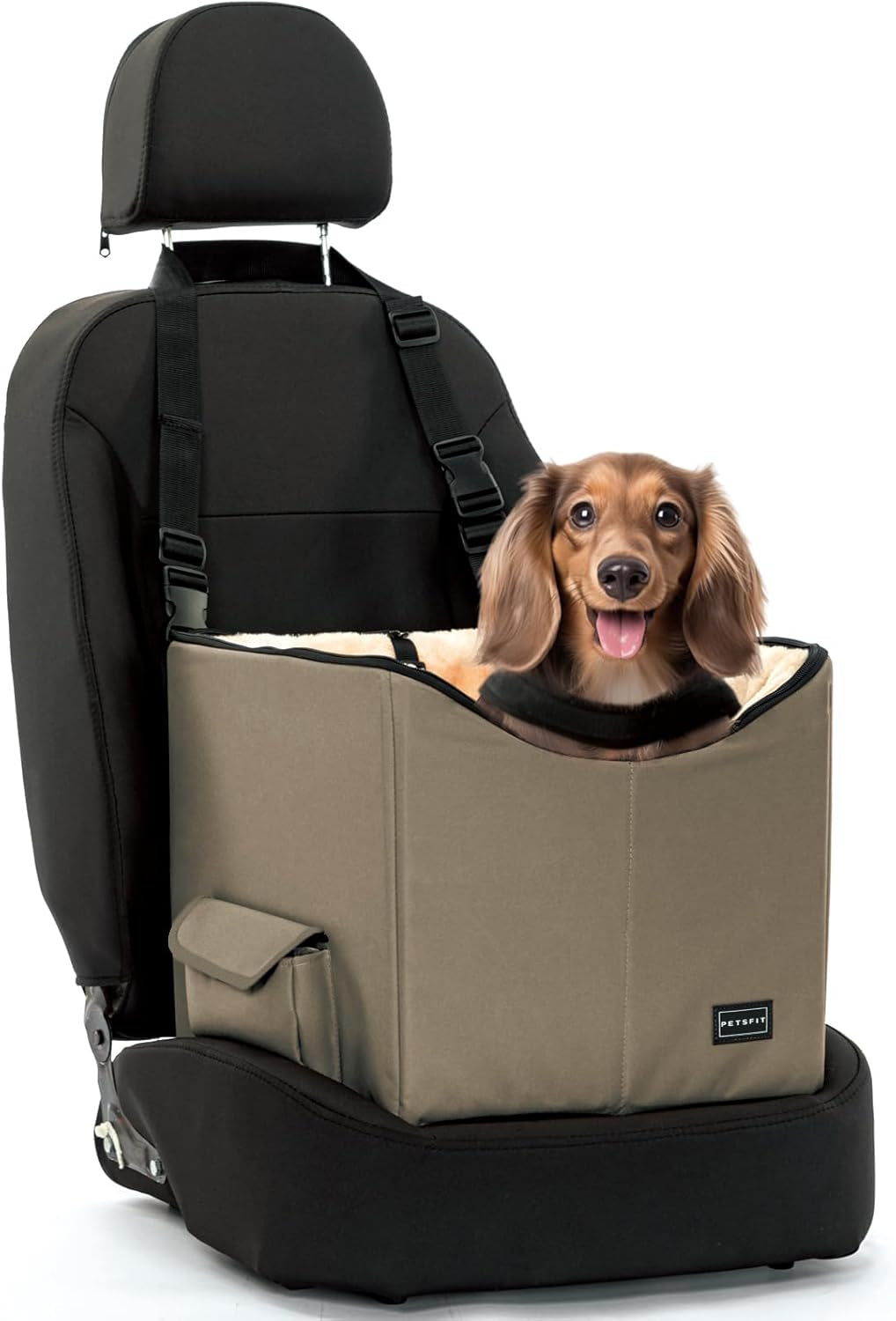 Dog Car Seat, Pet Travel Car Booster Seat with Safety Belt, Washable Double-Sided Cushion and Storage Pocket for Pets