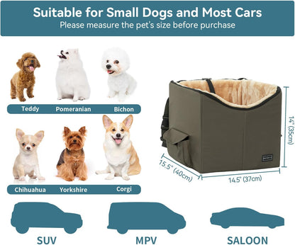 Dog Car Seat, Pet Travel Car Booster Seat with Safety Belt, Washable Double-Sided Cushion and Storage Pocket for Pets