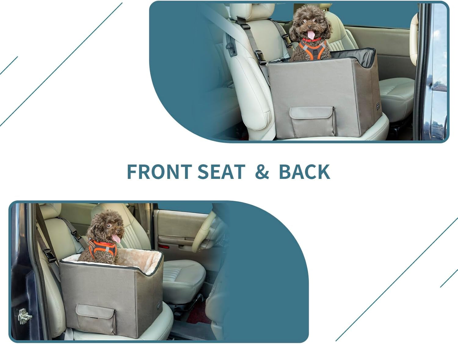 Dog Car Seat, Pet Travel Car Booster Seat with Safety Belt, Washable Double-Sided Cushion and Storage Pocket for Pets